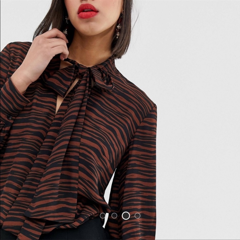 Warehouse Chocolate Zebra Print Blouse